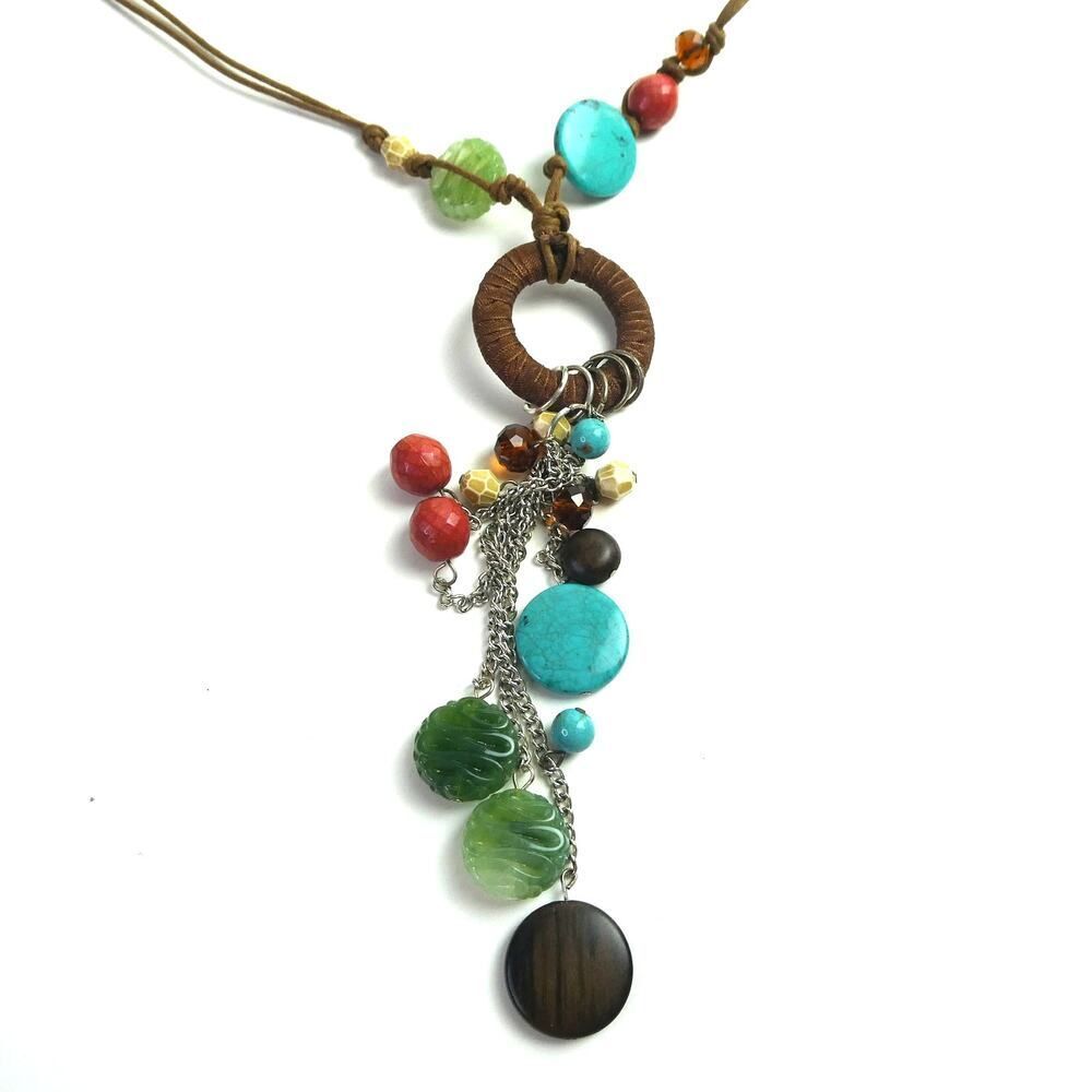 Dangle Statement Dangle Beaded Genuine Stone Cord… - image 1